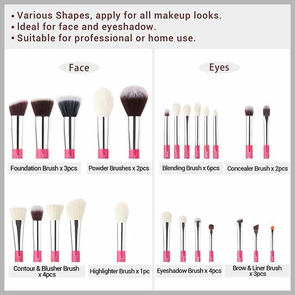 Metal Ferrule 14.2cm 17.5cm Pro Makeup Brushes Set for sensitive skin