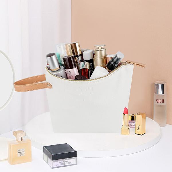 Sac de maquillage en toile blanche avec revêtement intérieur de mode 11X4X8 pouces