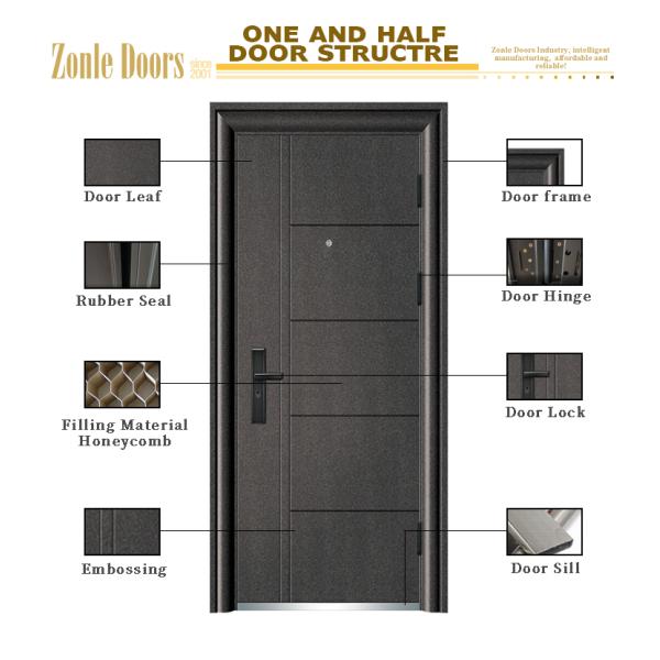 China French Hot Sale Exterior Interior Metal Front Doors Security Steel Door for House Design