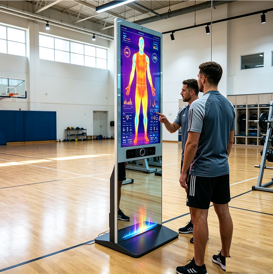 43 Inch Capacitive Touch Mirror Kiosk with Thermal Imaging Camera for Athlete Physical Assessment