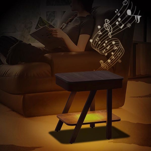Rectangle Bluetooth Speaker End Table USB Charging Modern Side Table With USB Port