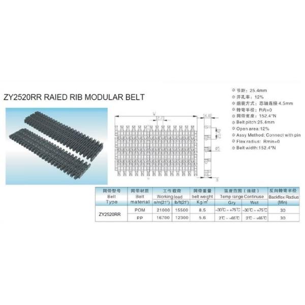 ZY2520RR RAISED RIB CONVEYOR BELTS RIBED CONVEYOR BELTS FOR BOTTLES LINE FOR PASTEURIZATION PROCESS