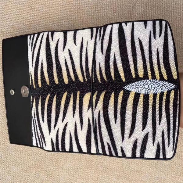 Authentic Stingray Skin Female Long Trifold Wallet Coin Case Genuine Leather Women Large Red Clutch Purse Lady Money Bag