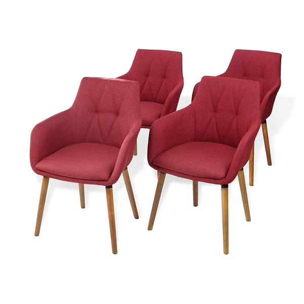 Dining Kitchen Modern Dining Armchair Wood Legs / Padded Seat Red Color