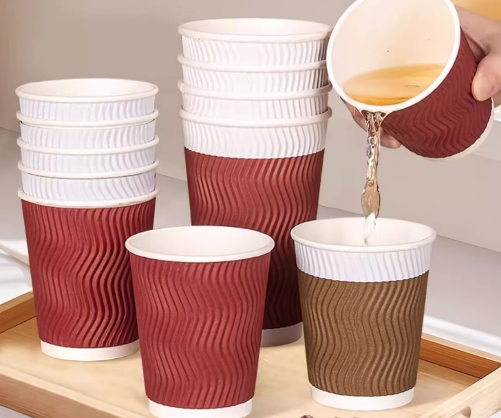Double Wall Corrugated Insulated Paper Cups Disposable Custom Logo Food Grade Virgin Wood Pulp
