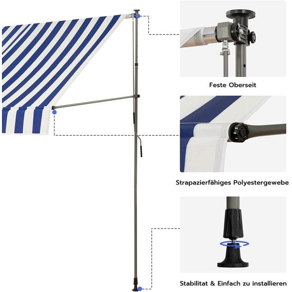 Polyester Fabric Balcony Manual Gearbox Awning with Gray Frame and Anti-UV Treatment