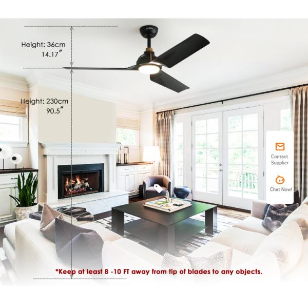 Certificado ETL 1stshine Ventilador de teto LED em cor preta com material ABS de metal remoto