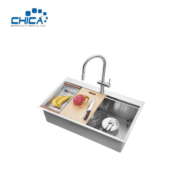 33x22x10 single bowl SUS304 stainless steel commercial topmount handmade house kitchen sink with faucet