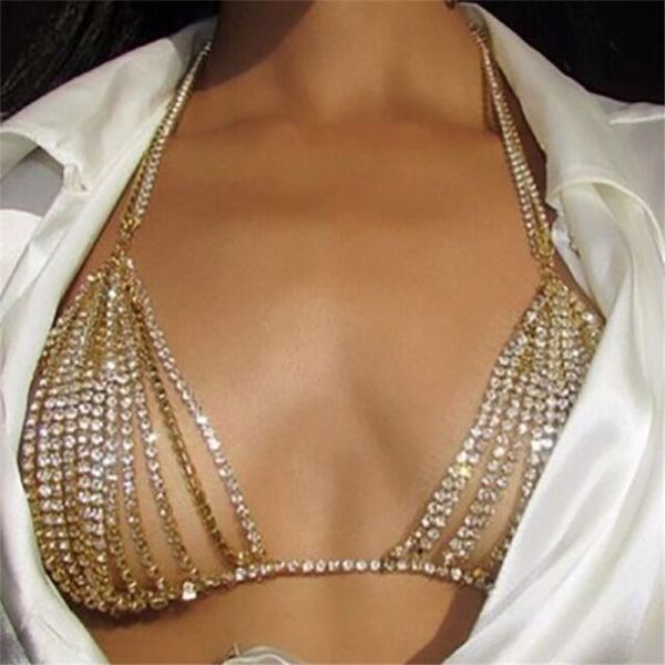 Women's Accessories Metal Rhinestone Bra Chain Sexy Dense Chain Hollow Hanging Neck Chain for Women Body Jewelry Alloy Jewelry
