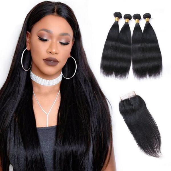 30’’ 4 Bundles Peruvian Human Hair Weave With Closure For Lady Straight