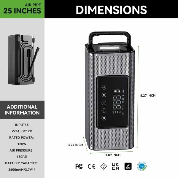 6 In 1 Portable Car Air Compressor Double Motor 25 Cylinder Vehicle Air Compressor 12V