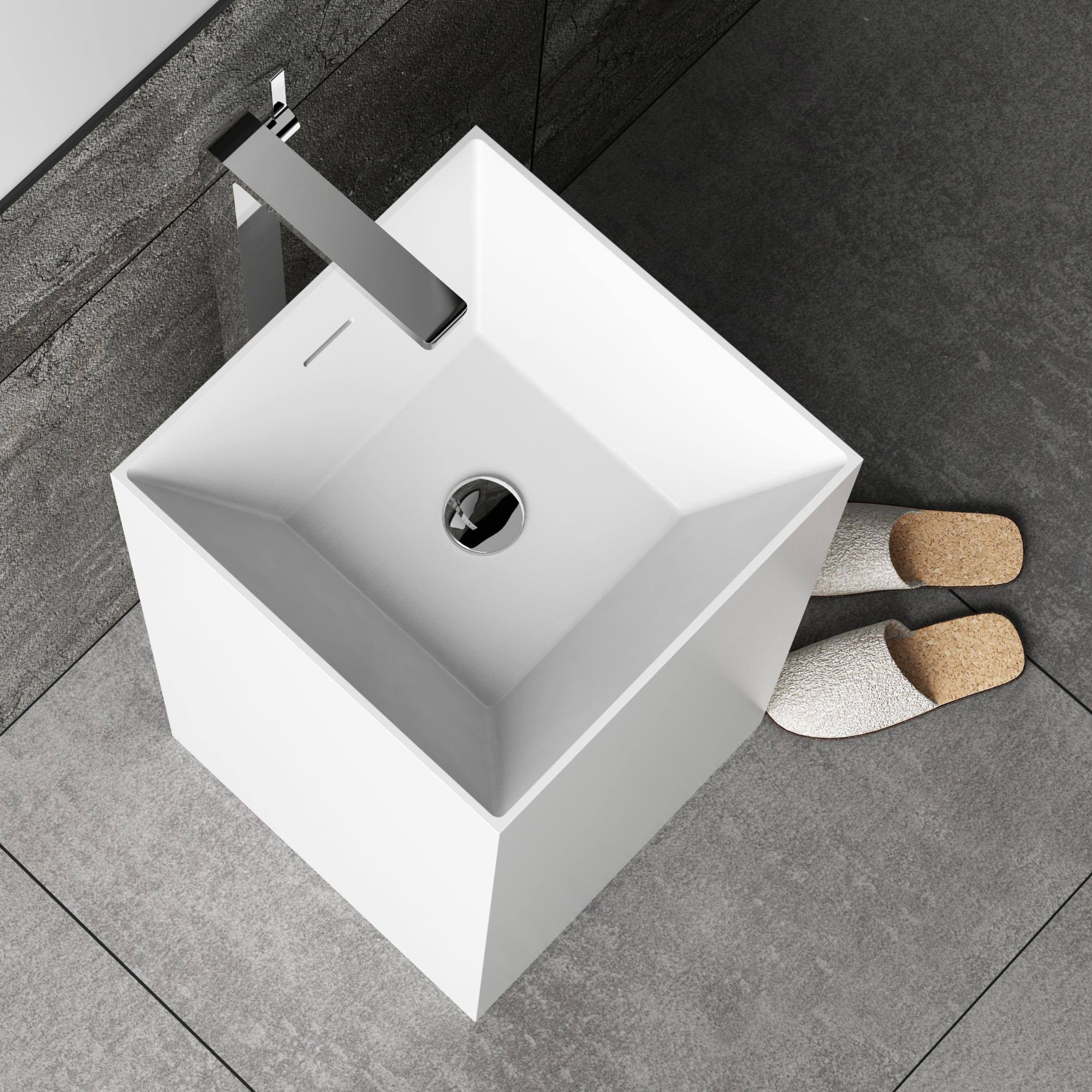 Narrow Tall Square Pedestal Sink Wash Hand Basin For Compact Small Powder Room