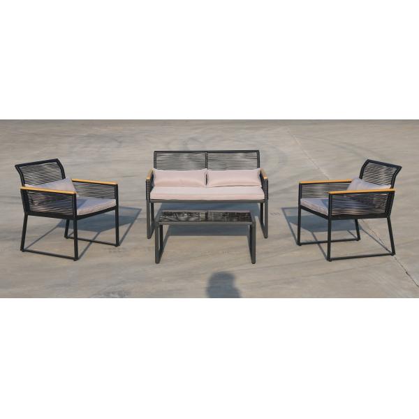 Steel Frame PE Round Rattan String Sofa Coffee Table 4 Set For Garden