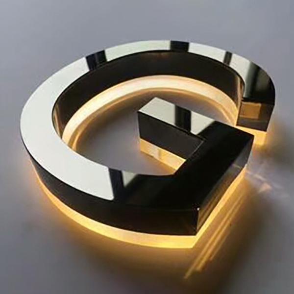 Customized Gold Signage illuminated Store 3D Channel Letter Stainless Steel Led Backlit Sign