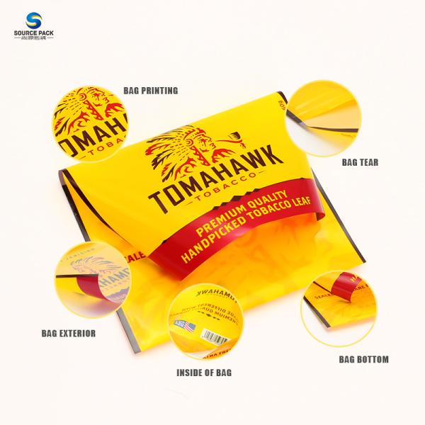 Tobacco Leaf Cigarette Packing Plastic Ziplock Bag With Clear Wrap And Sticker