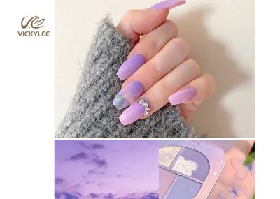 Press On Artificial Coffin Purple DIY Fake Nails With Crystal Stone