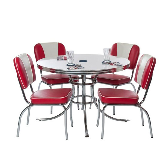 Retro American Leather 50S Style Diner Dining Set Fast Food Table and Chairs