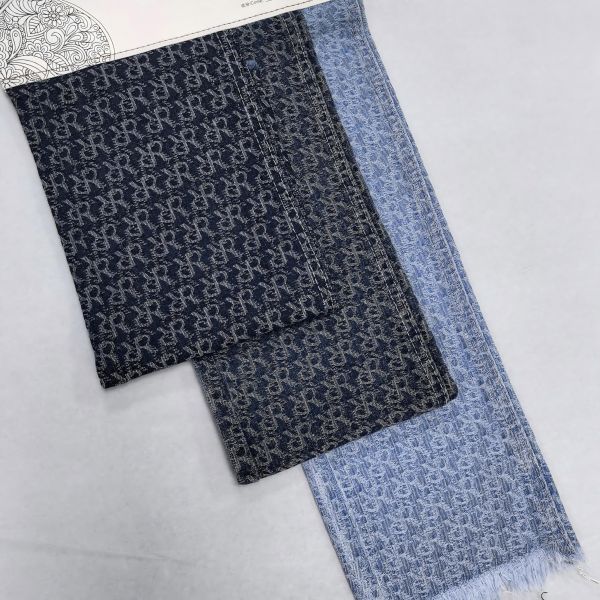 Full of RR Pattern Jacquard Denim Fabric Cotton Polyester Middle Weight for Special Design Men Jeans
