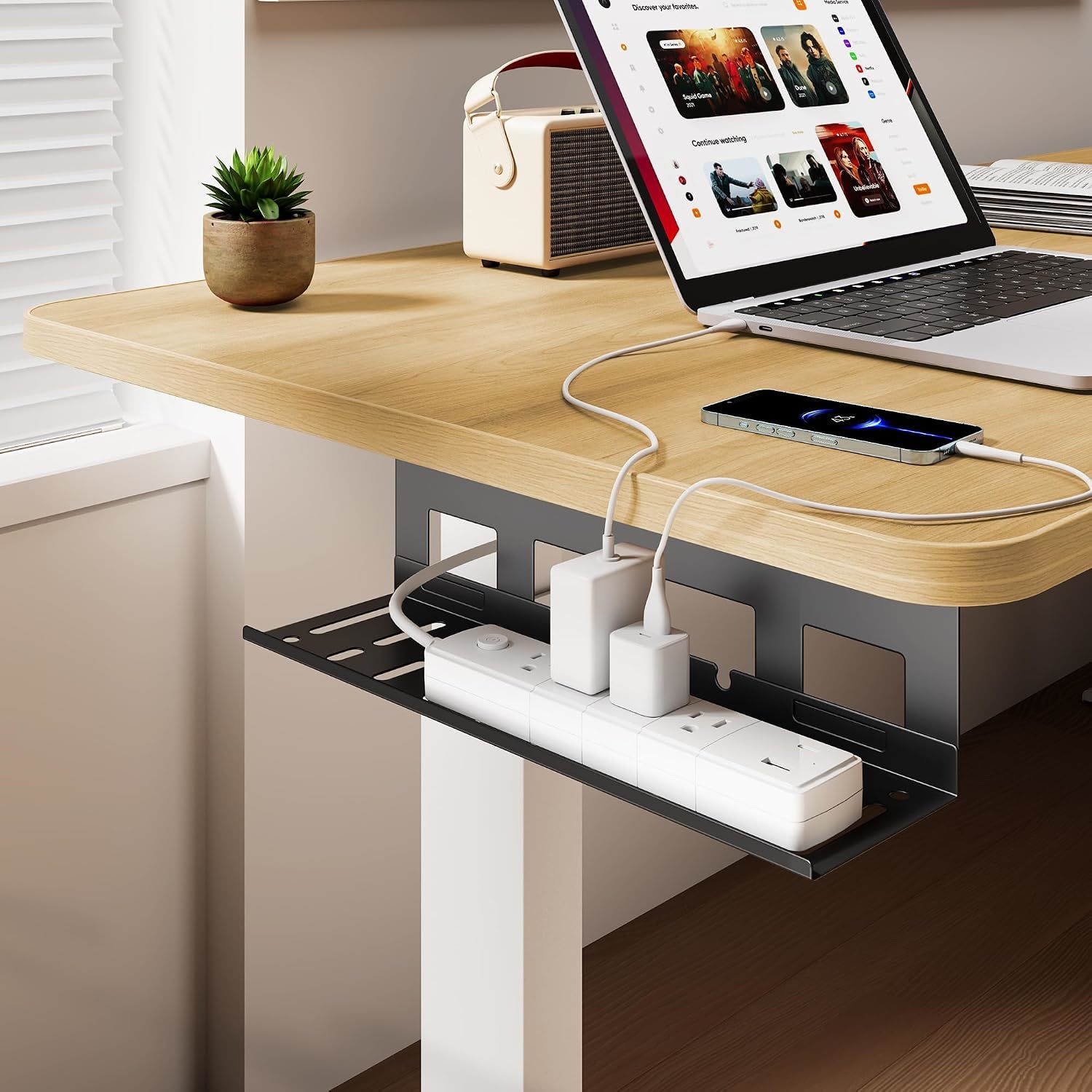 Metal Cord Organizer for Power Strips Chargers Reversible Installation Effortless Wire Management for Home Office