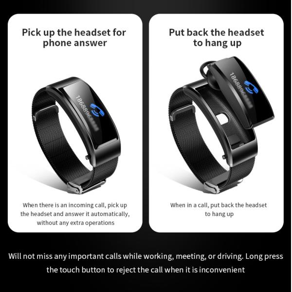 0.96 Inch 90mAh Bluetooth Headset Intelligent Health Bracelet
