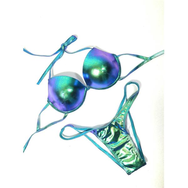 Turquiose Women 's NPC IFBB Competition Bikini Suits Hologram Polyester Fabric