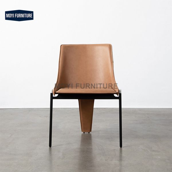 Refined Top-Stitching  Leather Upholstered Comfortable Padded Dining Room Dining Chairs With Unique 3-Leg Structures