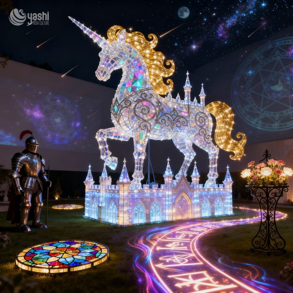 Custom Large Unicorn Lantern, Outdoor LED Fantasy Unicorn Light Sculpture for Theme Park & Festival Events