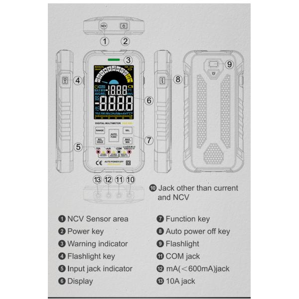 Auto Ranging Handheld Dmm Digital Multimeter Tester With Color Screen