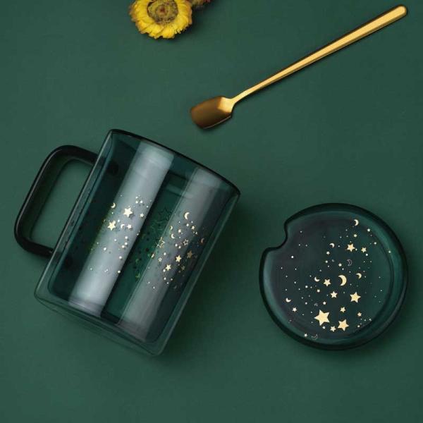 Star Green Borosilicate Personalized Glass Cup Double Layer
