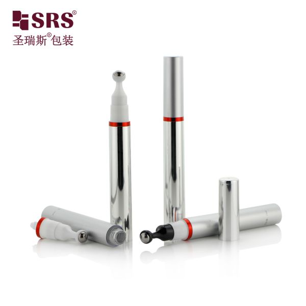 Luxury Plastic 5ml 10ml 12ml 15ml Eye Gel Cream With Metal Ball Airless Plastic Bottle Roller Cosmetic Packaging