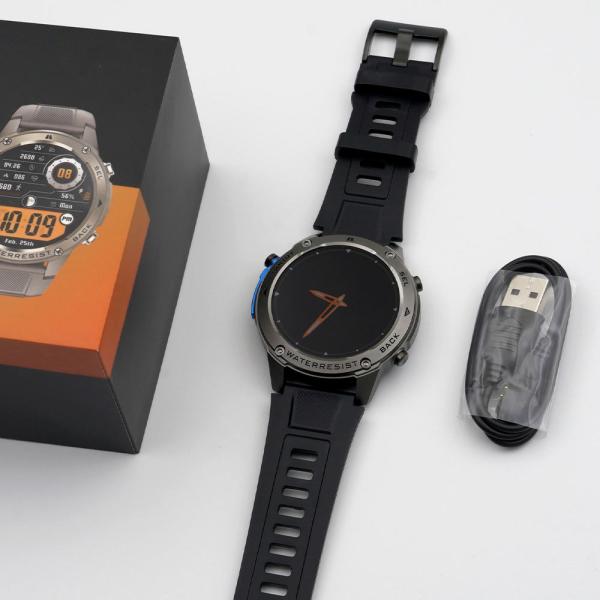 Montre connectée homme 500 mAh 1,43 pouces AMOLED 5ATM étanche Fréquence cardiaque Sport en extérieur Smartwatch