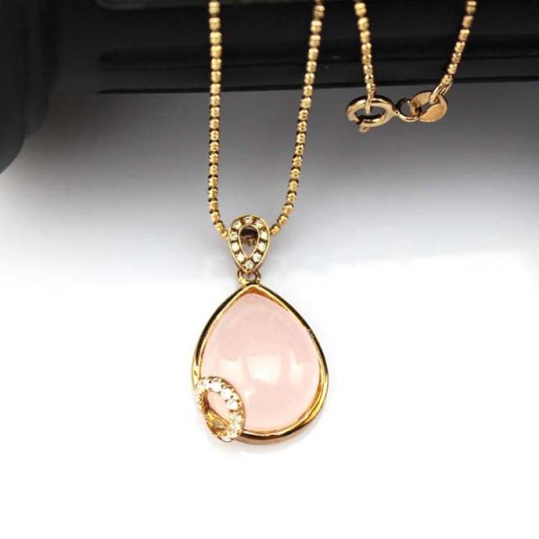 Rose Gold Plated Silver Chain with Rose Quartz Cubic Zirconia Pendant Necklace (PSJ0348)