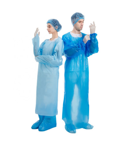 Waterproof Disposable Cpe Apron Gowns With Rubber Cuffs