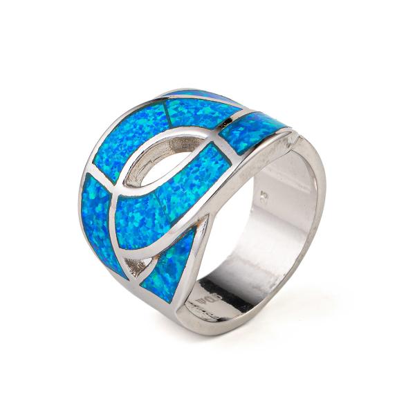 925  With Sterling Silver Greek  Key Natural  Blue   Meander Opal  Ring Real Fire Opal Jewelry