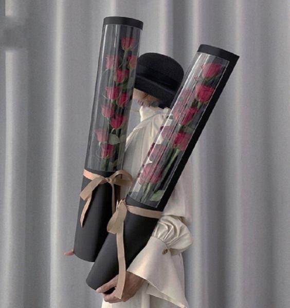 Handmade Single Rose Flower Gift Box Packing Recyclable Cylindrical Shaped