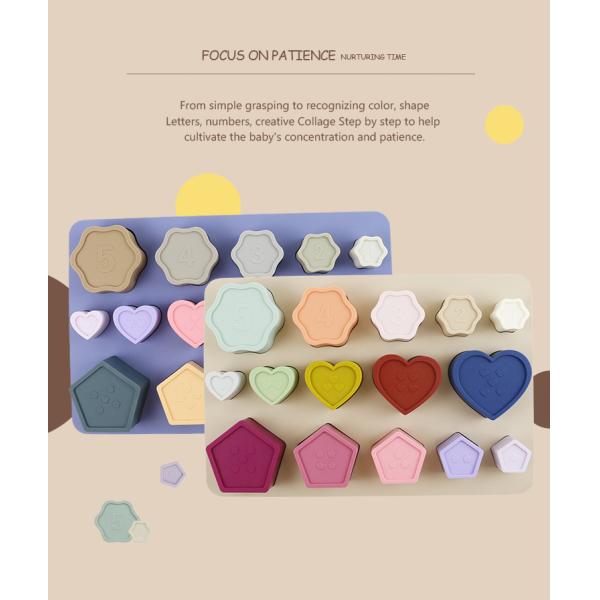 Toddler Educational Silicone Stacking Blocks With Star Heart Flower Shape