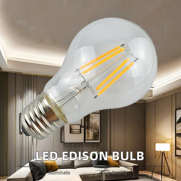 220-240V E27 LED Bulb Light Clear Glass A60 Warm White LED Filament Light Bulb for Indoor