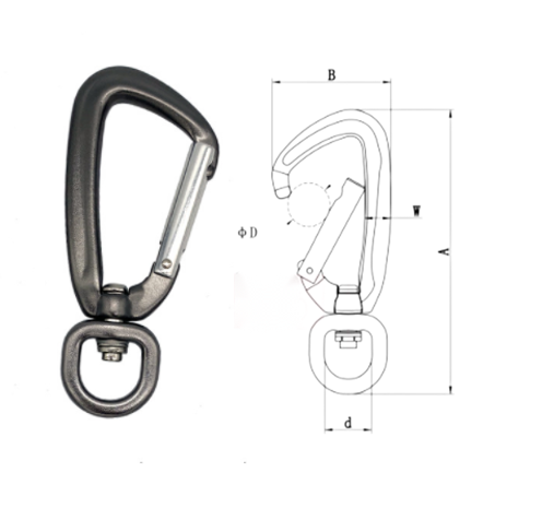 Oxidization запирая Carabiner с крюком кнопки глаза шарнирного соединения алюминиевым