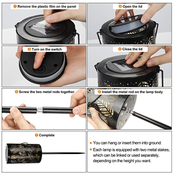 Metal Hollow 2700K 200mm 1W LED Solar Garden Lanterns