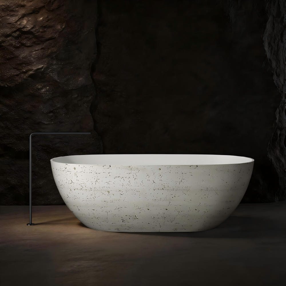 Travertine Stone Texture Solid Surface Freestanding Tub 58 Floor Mounted