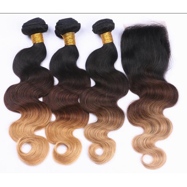 12 Inch 100% Brazilian Virgin Hair With Closure Middle Part / Colorful Ombre Hair Extensions