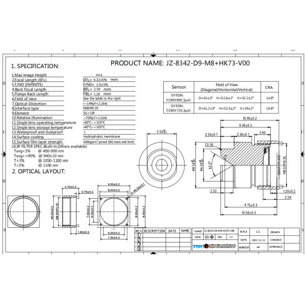 Ø8.0(AA) EFL4.32mm Car Digital Fatigue Monitoring Lens 1.3MP/2MP Высокая четкость автомобильного объектива