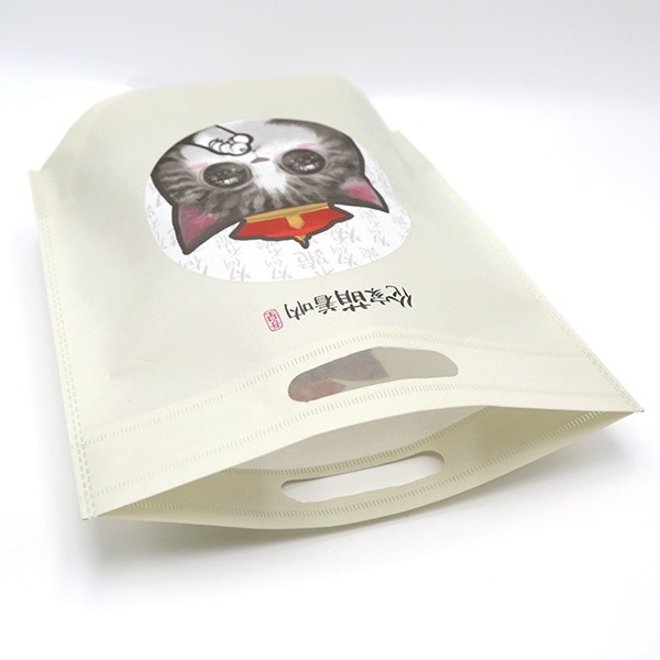 Promotional D-cut Non Woven Carry Tote Bags With Customized Cat Logo For Books Shoes