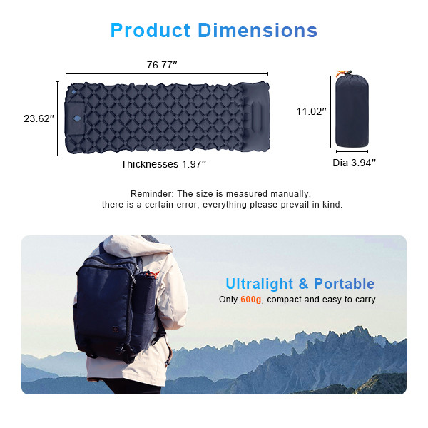 Waterproof TPU Outdoor Sleeping Pad Hiking Mat 5cm Inflatable Camping Pad