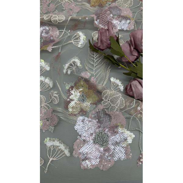 New Collection Sequin Embroidered Fabric Floral Mesh Ground for Garments Gowns Fashion Design
