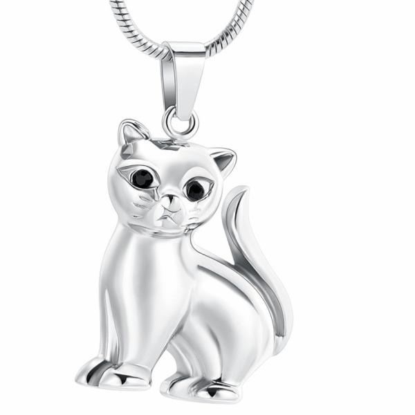 Pet Ashes Holder Necklace Stainless Steel Cremation Jewelry with Lovely Cat Pendant