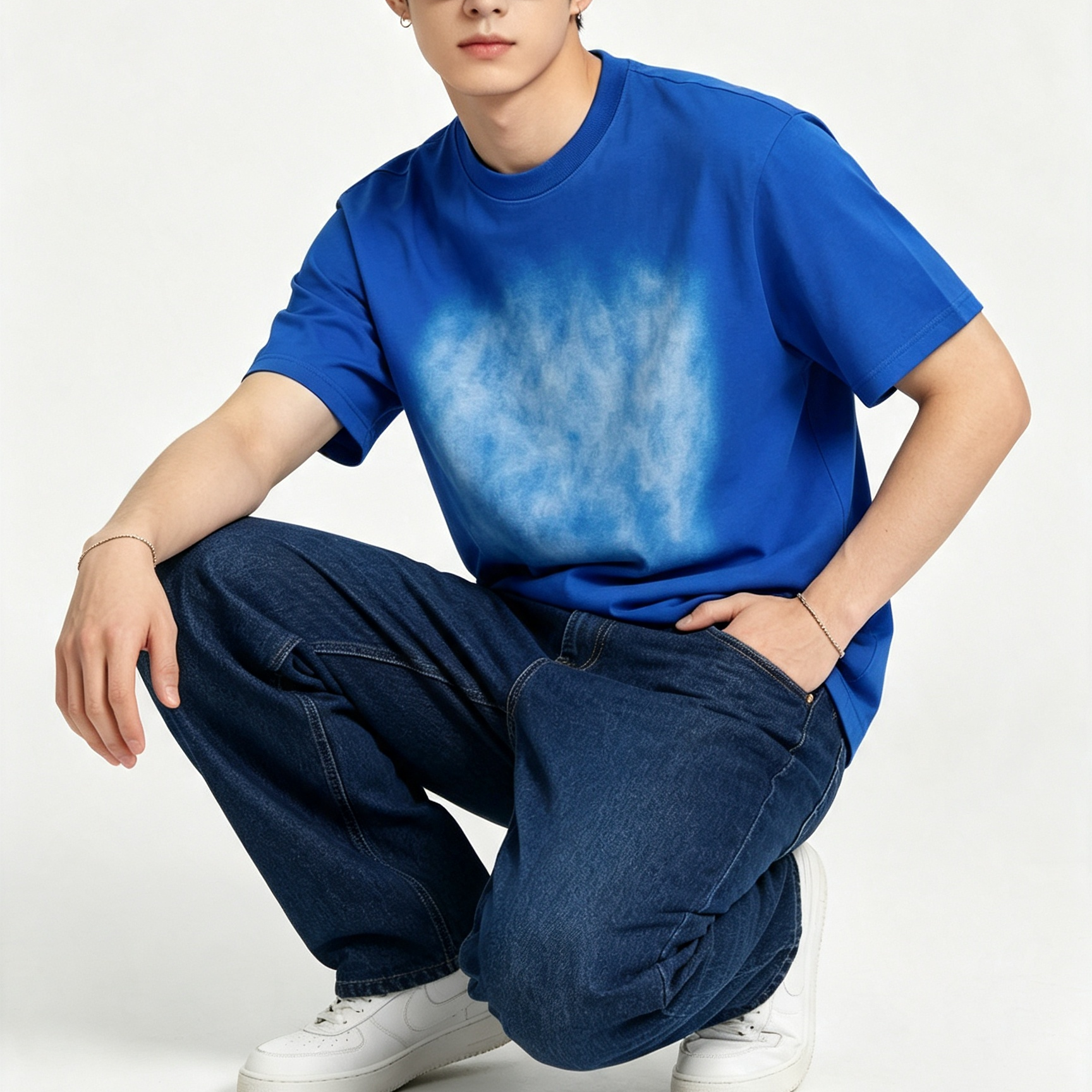 Men’s Oversized Gradient Spray-Wash Cotton T-Shirt 270GSM Casual Streetwear Top