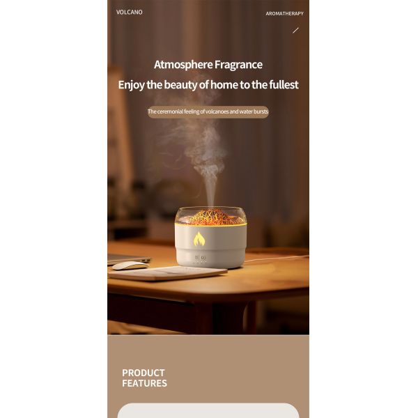 Electric Ultrasonic Aroma Air Humidifier Volcano Design USB Powered Timing Function