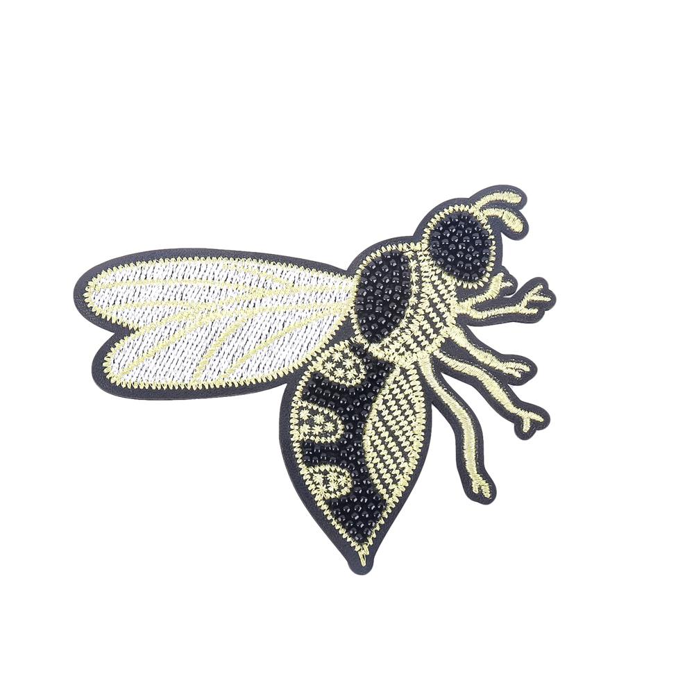 Sew-On Clothing Embroidery Bees Patch Beaded Bee Insects Applique PU Rubber Bead Patches for Jackets