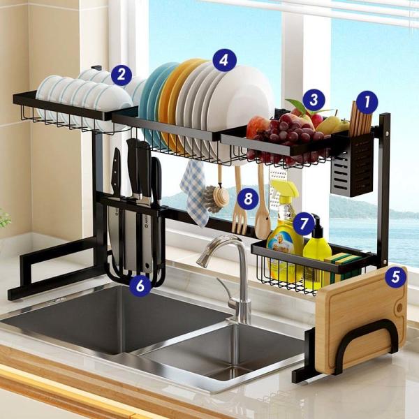 2 Tier Height 52cm Drying Rack , Dish Rack Over Sink For Dish Bowl Chopsticks